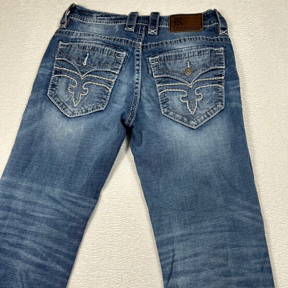 Rock Revival Ryker Straight Jeans Contrast Stitch Blue Mens 31 Denim Stretch